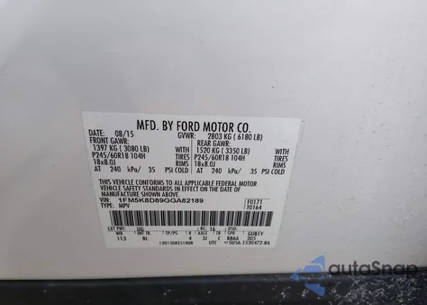 2016 Ford Explorer Xlt из США, поврежденный, VIN 1FM5K8D89GGA82189